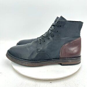 John Varvatos Men Size 12 Black Brown Leather Plain Toe Lace Up Ankle Boot